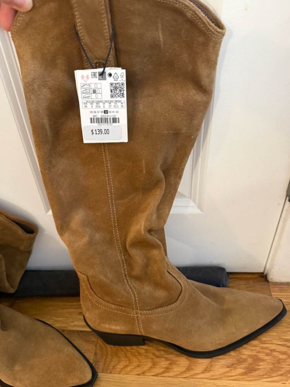 NEW Zara Suede Western Knee High Boots | Size 8 (39)